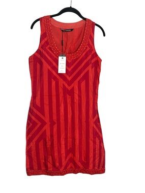KAS New York Silk Cotton Embroidered Geometric Shift Dress Medium NWT